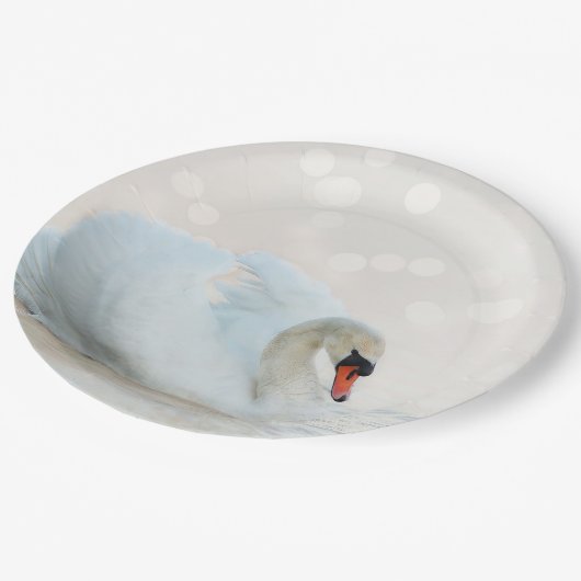 Weißschwan Pappteller (Schrägansicht)