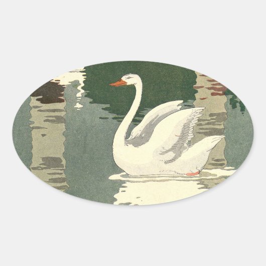 Weißschwan spiegelte sich am See wider Ovaler Aufkleber (Vorderseite)