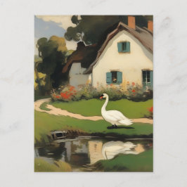 Weißschwan Stehend vor einer Hütte Postkarte