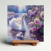 Weißschwan und Cygnet mit Lila Rose Fliese
