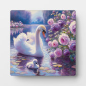 Weißschwan und Cygnet mit Lila Rose Fotoplatte (Vorderseite)