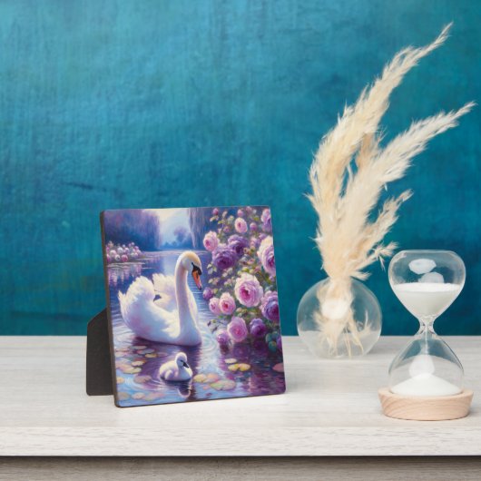 Weißschwan und Cygnet mit Lila Rose Fotoplatte (InSitu)