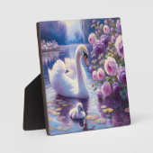 Weißschwan und Cygnet mit Lila Rose Fotoplatte (Vorderseite)