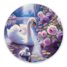 Weißschwan und Cygnet mit Lila Rose