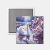 Weißschwan und Cygnet mit Lila Rose Magnet (Vorderseite/Rückseite)