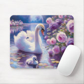 Weißschwan und Cygnet mit Lila Rose Mousepad (Mit Mouse)