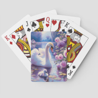 Weißschwan und Cygnet mit Lila Rose Spielkarten