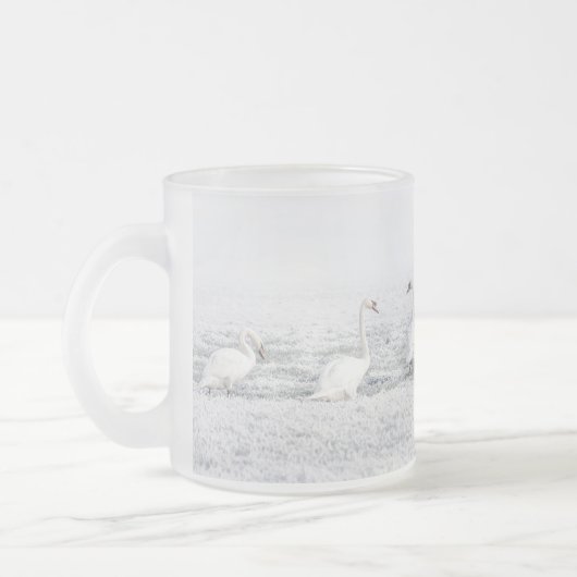 Weißschwäne im Winterschnee Mattglastasse (Links)