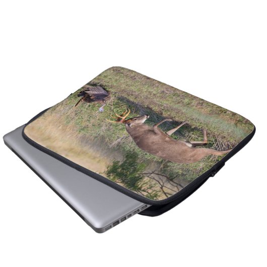 Weißschwänzige Hirsche im Kampf gegen die wilde Tü Laptopschutzhülle (Vorne Knopf)