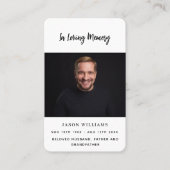 Weißschwarzer Foto-Beerdigungskarte Visitenkarte (Vorderseite)