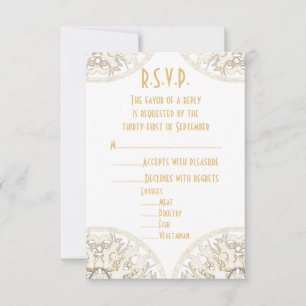 Weißspitzen filigrane antike Damast Hochzeit R.S.V RSVP Karte