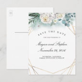 Weißspitzen und Goldrahmen Save the Date modern Ankündigungspostkarte (Vorne/Hinten)