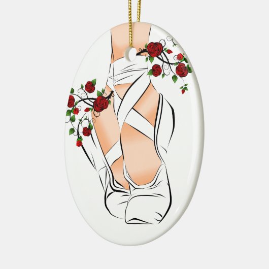 Weißspitzenschuhe, Rose Weihnachtsballons Keramik Ornament (Links)