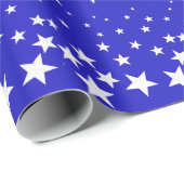 Weißsternmuster auf blauem Hintergrund Geschenkpapier (Rolleneckpunkt)