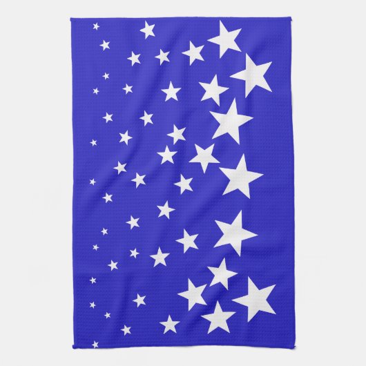 Weißsternmuster auf blauem Hintergrund Geschirrtuch (Vertikal)