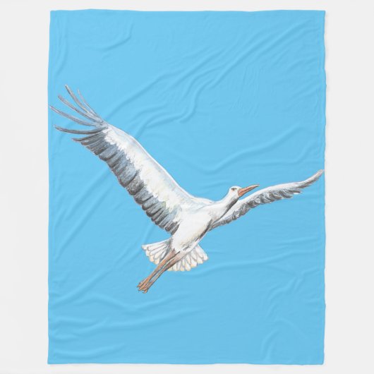 Weißstorch auf blauem Hintergrund Fleecedecke (Vorderseite)