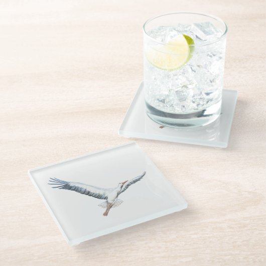 Weißstorch Glasuntersetzer (Schrägansicht)