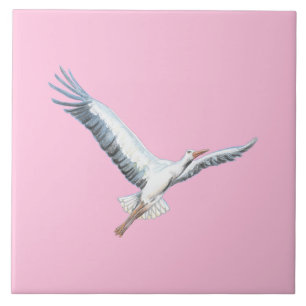 Weißstorch in Pastellrosa Fliese