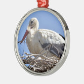 Weißstorch in seinem Nest Ornament Aus Metall (Links)