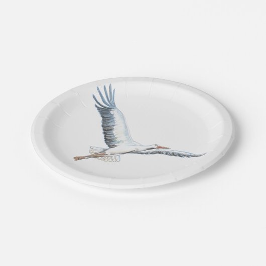 Weißstorch Pappteller (Schrägansicht)