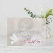 Weißtaubenrosamädchen-Taufe-Foto danken Ihnen zu Dankeskarte (Stehend Vorderseite)