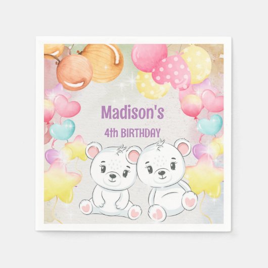 Weißteddy Bär Geburtstagszeitung Serviette (Vorderseite)