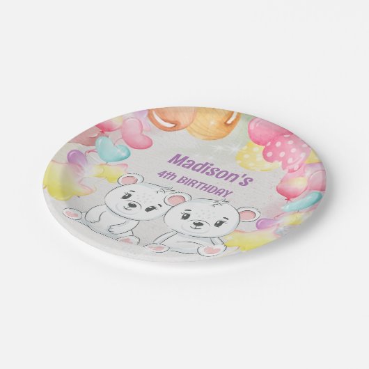 Weißteddybär Geburtstagsschild Pappteller (Schrägansicht)