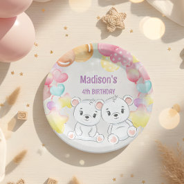 Weißteddybär Geburtstagsschild Pappteller