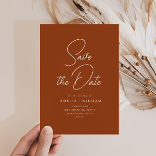 Weißtypografie Terracotta Hochzeit Save The Date