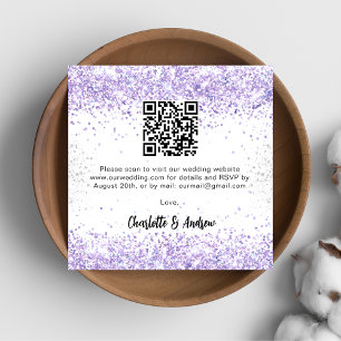 Weißviolett QR-Code Hochzeit RSVP Begleitkarte