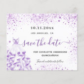 Weißviolettes Quinceanera-Budget Save the Date Flyer (Vorne)