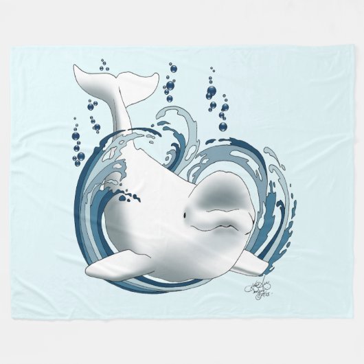 Weißwal Blau Fleecedecke (Vorderseite (Horizontal))
