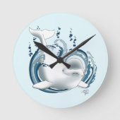 Weißwal Blau Runde Wanduhr (Vorderseite)