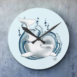 Weißwal Blau Runde Wanduhr