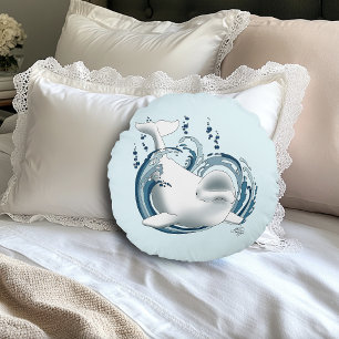 Weißwal Blau Rundes Kissen