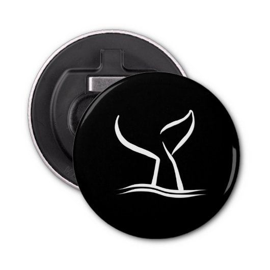 Weißwal-Schwanz auf Schwarz Flaschenöffner (Vorderseite)