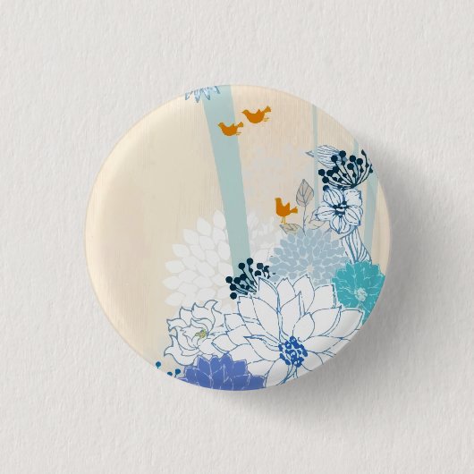 Weißwald Floral Bird Wasserfarbe Button (Vorderseite)
