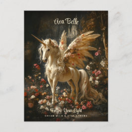 Weißwald Unicorn Blütenpegasus Ermutigung Postkarte