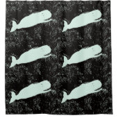 Weißwale auf schwarzem Muster Duschvorhang (Vorderseite)