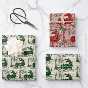 Weißwedelhirsch Bock in schneebedeckten Wäldern Li Geschenkpapier Set