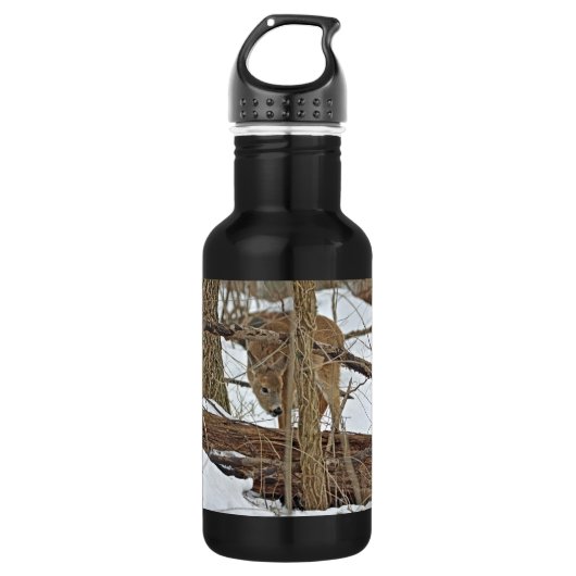 Weißwedelhirsch im Schnee Trinkflasche (Vorderseite)