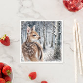 Weißwedelhirsch-Kitz im Winterwald Serviette (Beispiel)