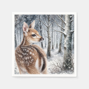 Weißwedelhirsch-Kitz im Winterwald Serviette