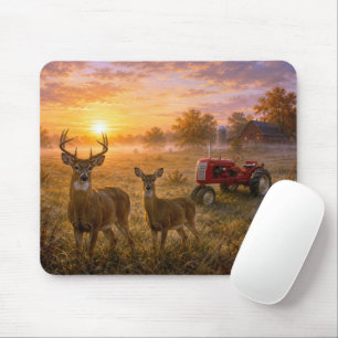 Weißwedelhirsch mit vintage rotem Landwirtschftstr Mousepad