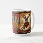 Weißwedelhirsch springt durch leuchtendes Herbstla Kaffeetasse (VorderseiteRechts)