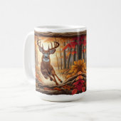 Weißwedelhirsch springt durch leuchtendes Herbstla Kaffeetasse (Vorderseite Links)