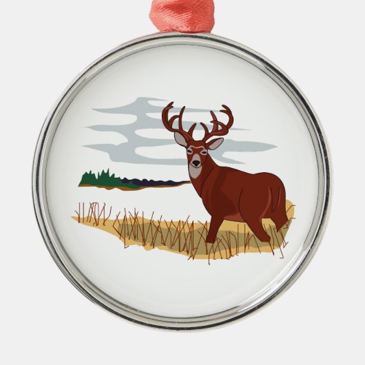 Weißwedelhirsch-Szene Silbernes Ornament (Vorne)