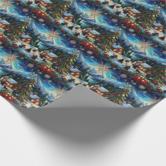 Weißweihnachtszene aus verklebtem Glas Geschenkpapier (Ecke)