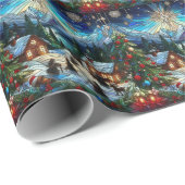 Weißweihnachtszene aus verklebtem Glas Geschenkpapier (Rolleneckpunkt)