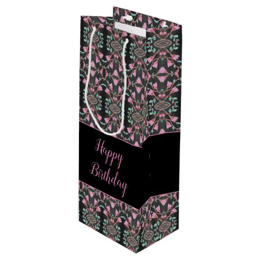 Weißwein Gemusterte schwarze Geschenktasche Geschenktüte Für Weinflaschen (Vorderseite Schrägansicht)
